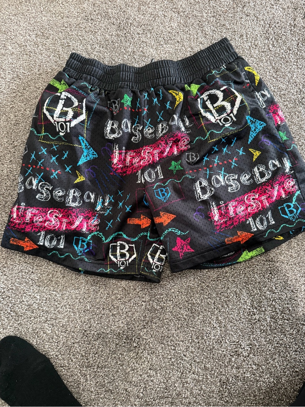 Baseball Lifestyle 101 Chalk Board Style Black Multicolor Kids Athletic Shorts